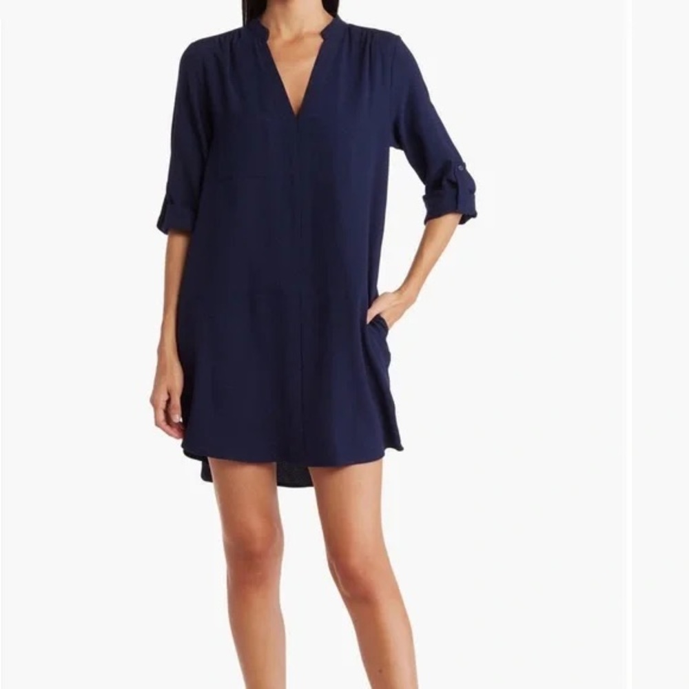 Lush Navy Blue Novak Split neck sleeve dress size XL